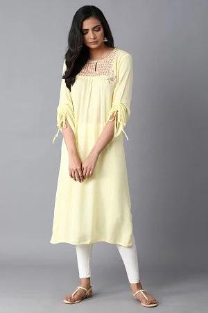 lemon yellow straight kurta