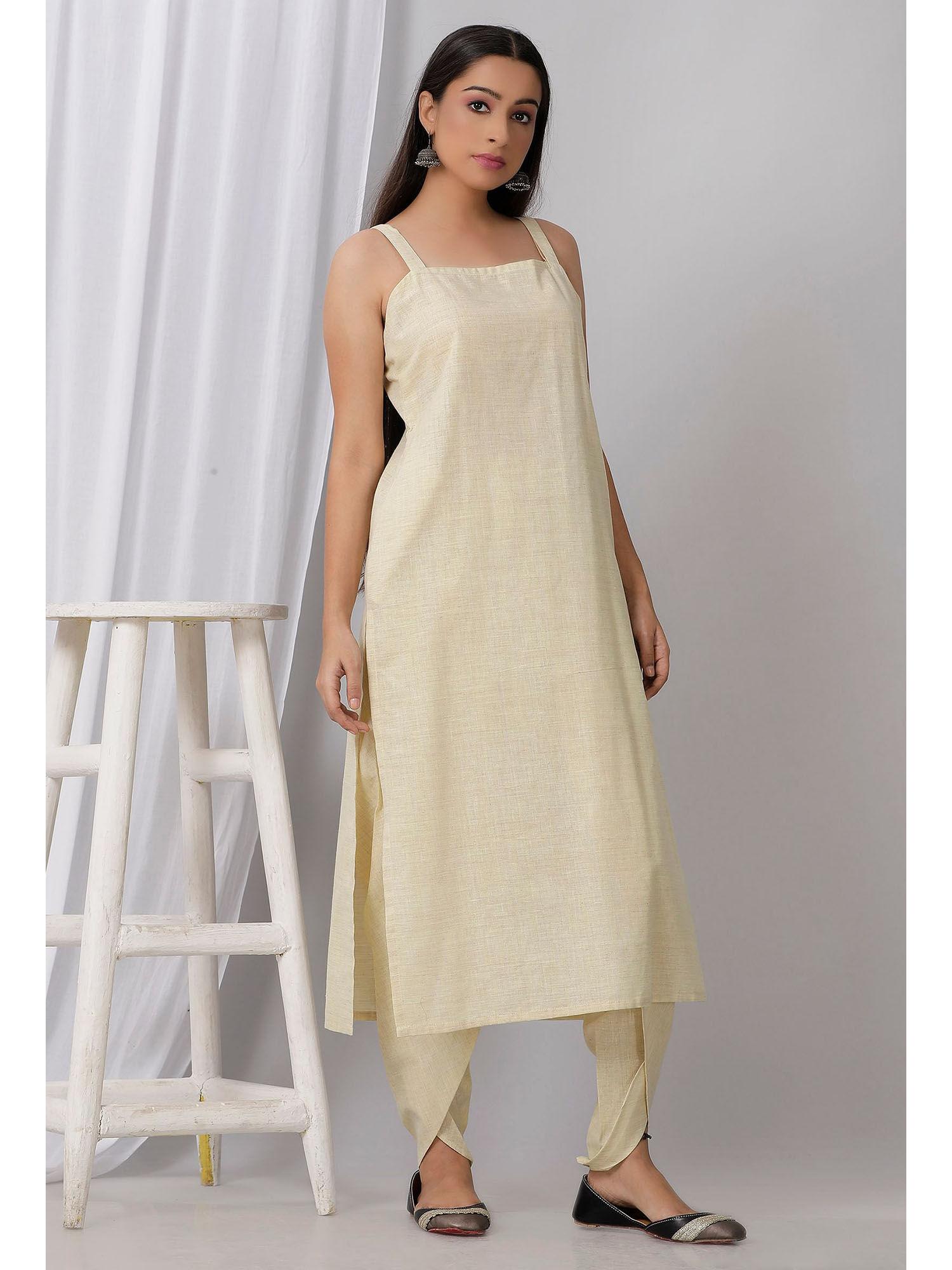 lemon yellow strap cotton khadi kurta