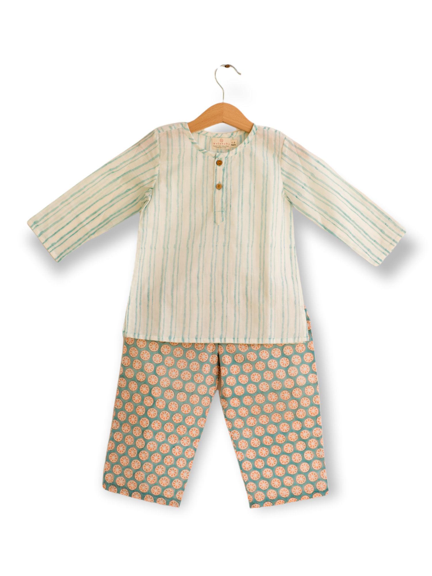 lemons and stripes organic cotton pyjama set-blue (set of 2)