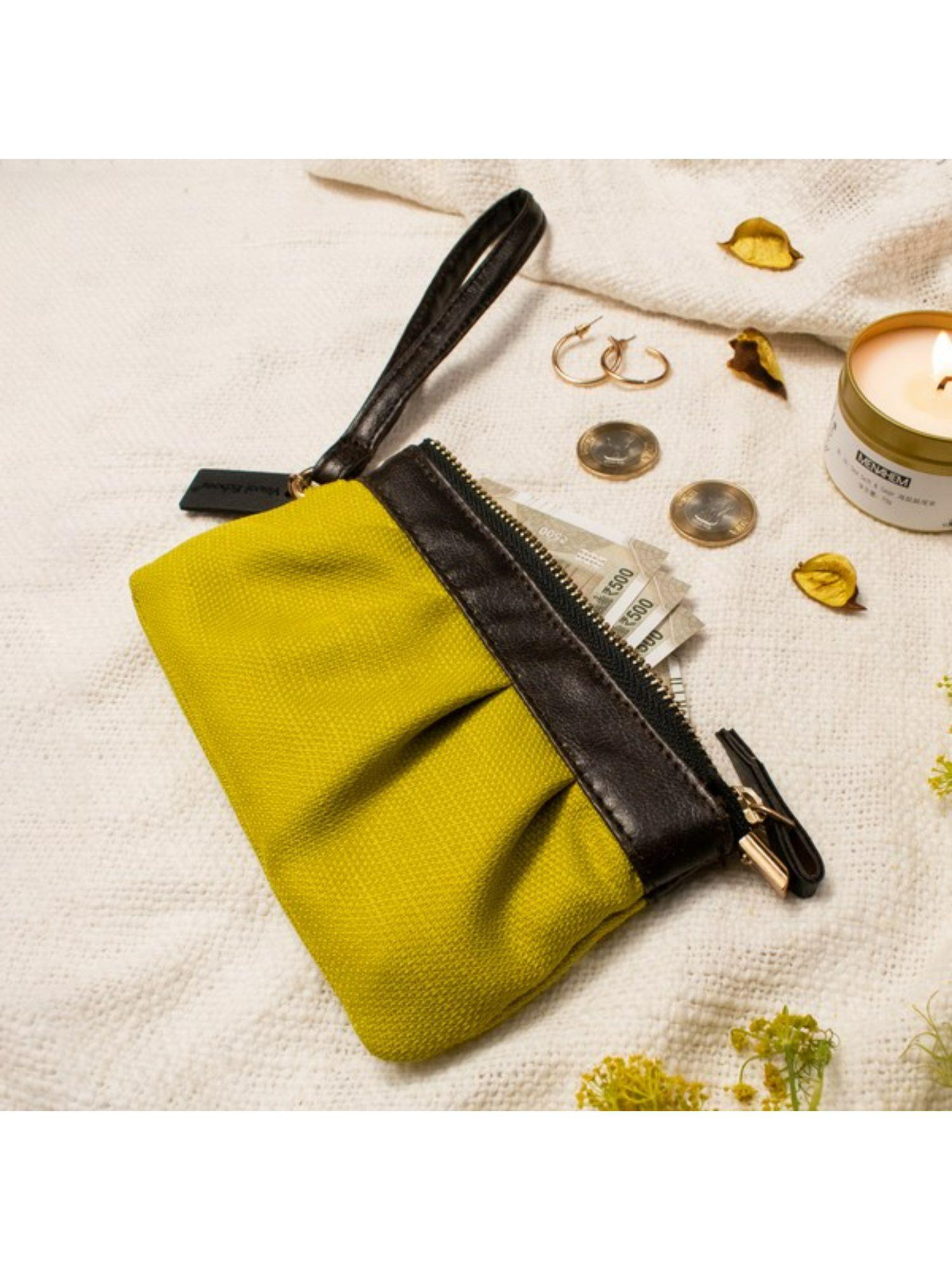 lemony green color burst wristlet pouch