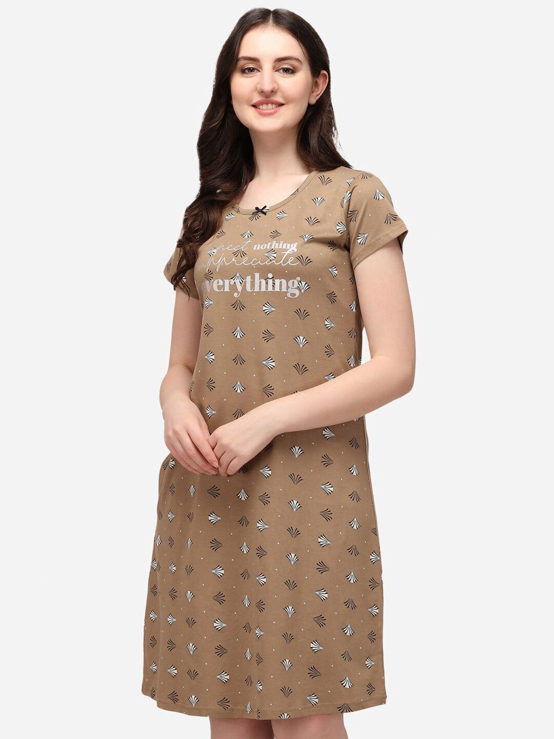 lenissa brown printed pure cotton nightdress