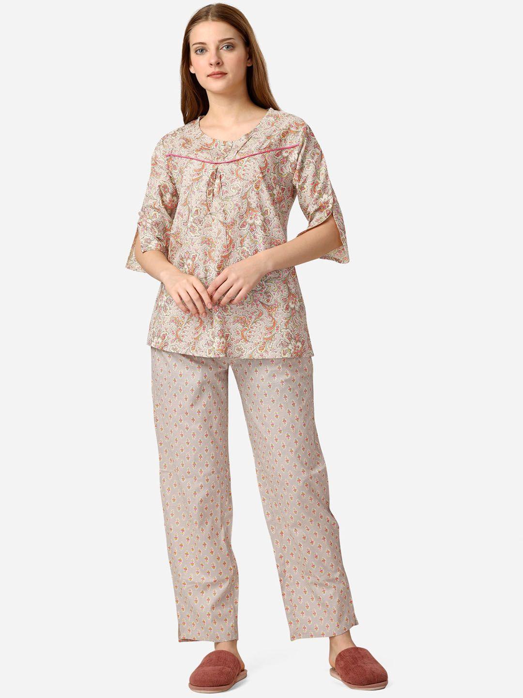 lenissa floral printed pure cotton top with pyjamas