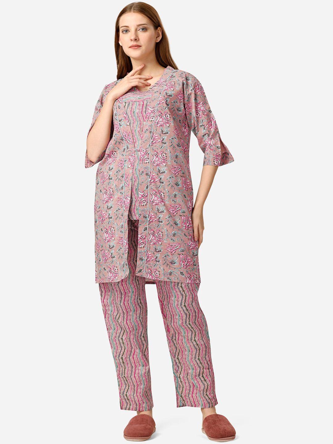 lenissa floral pure cotton printed night suit