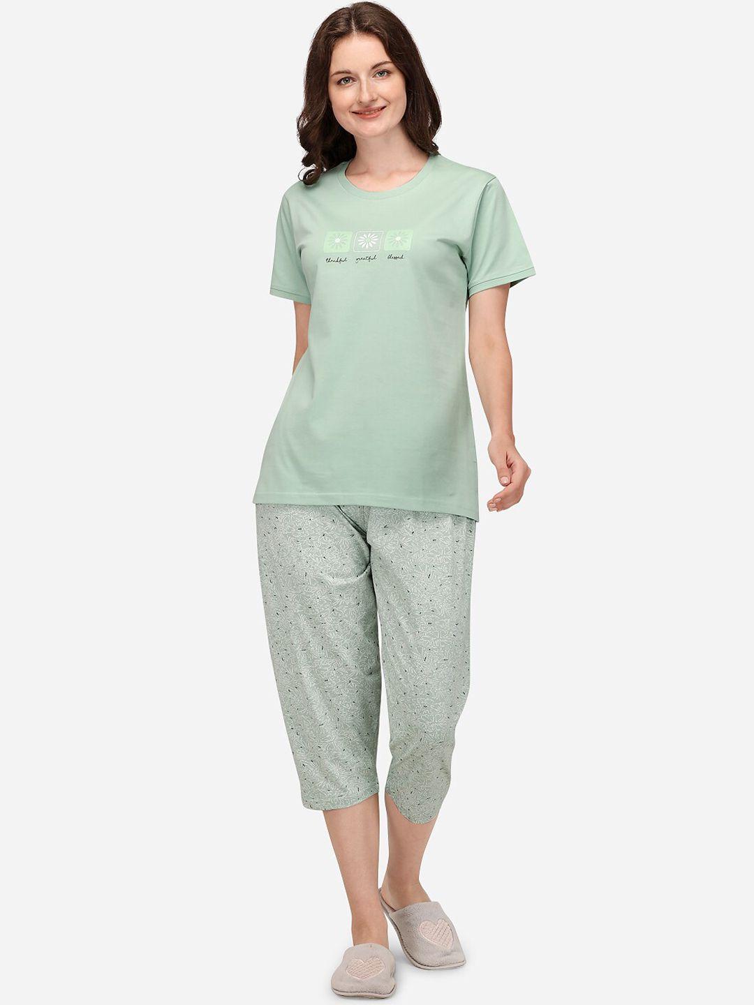 lenissa women green printed cotton capri night suit lc-612