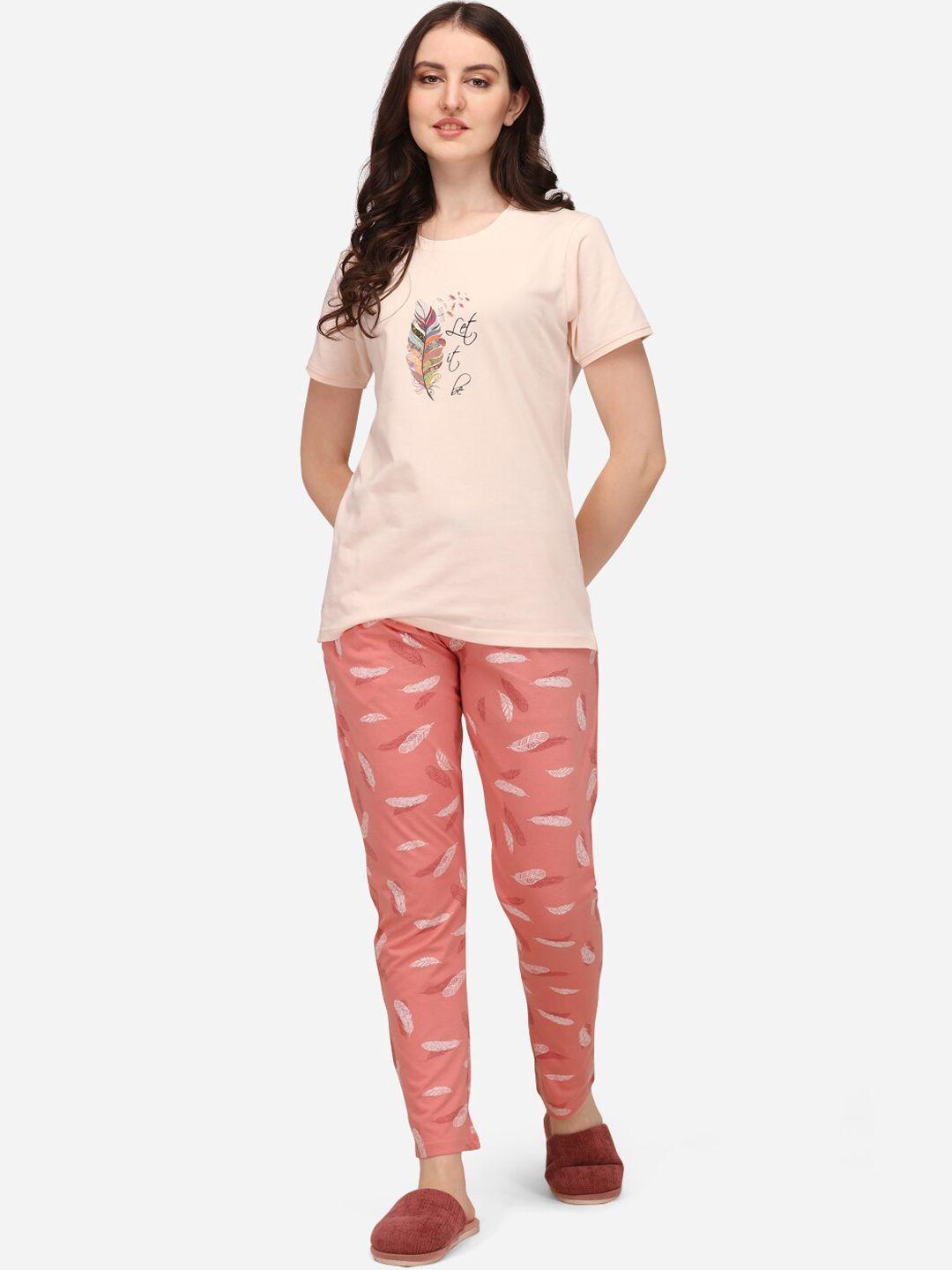 lenissa women pink printed pure cotton  night suit