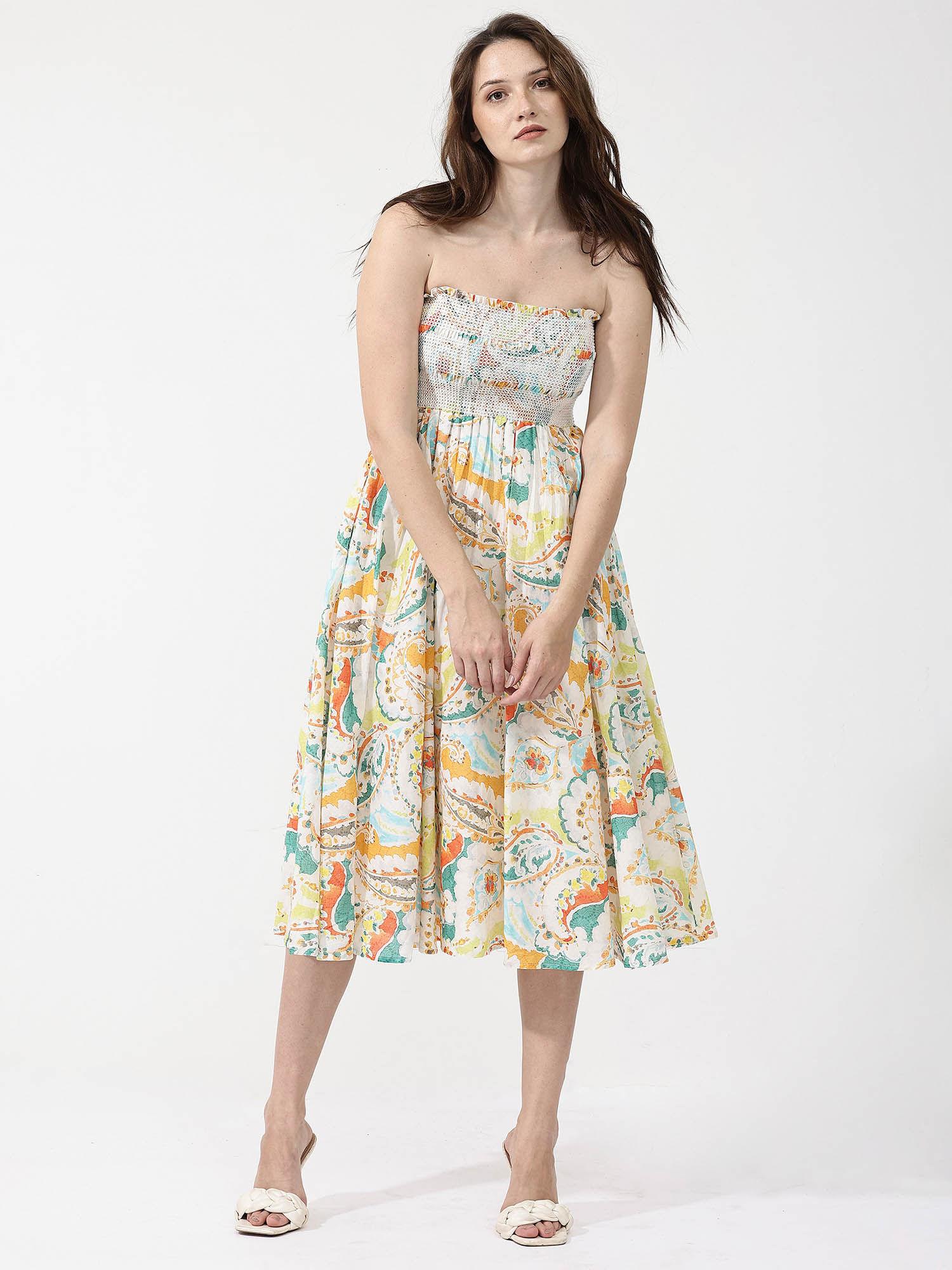 lenoid primary multicolor paisley midi dress