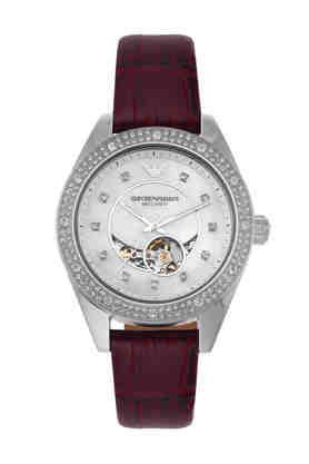 leo 36 mm silver dial leather analogue watch for women - ar60075