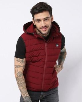 leo stitch hooded zip-front gillet