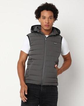 leo stitch hooded zip-front gillet