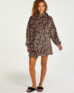 leopard patterned flannel fleece hoodie