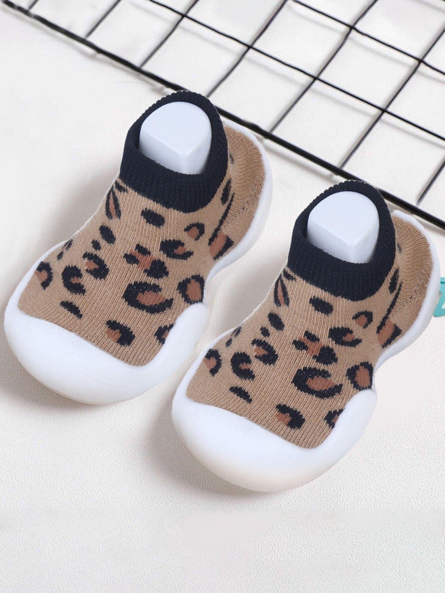 leopard-print-rubber-comfortable-sole-slip-on-sock-shoes---brown