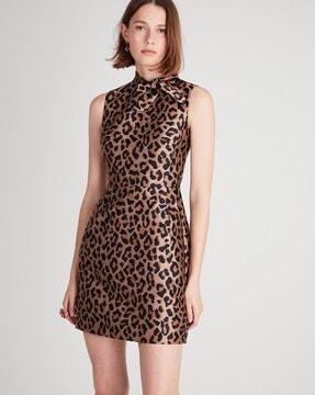 leopard jacquard knott sheath dress