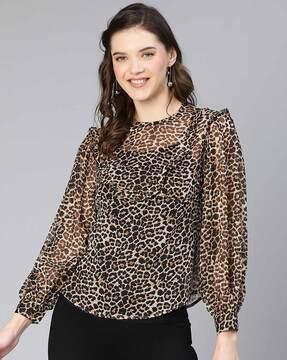 leopard print round-neck top