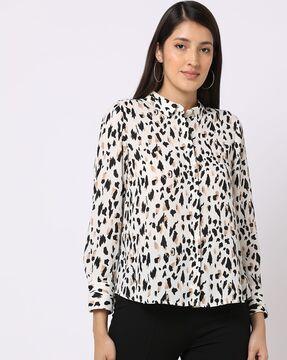 leopard print shirt with spread collar