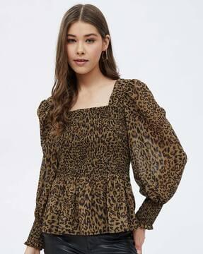 leopard print square-neck top