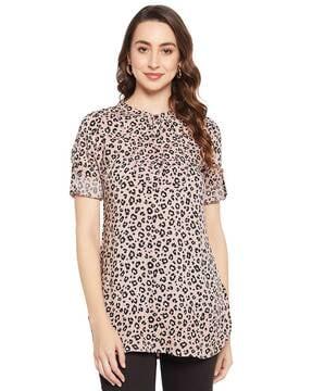 leopard print tunic with mandarin collar