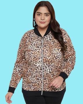 leopard zip-front sweatshirt