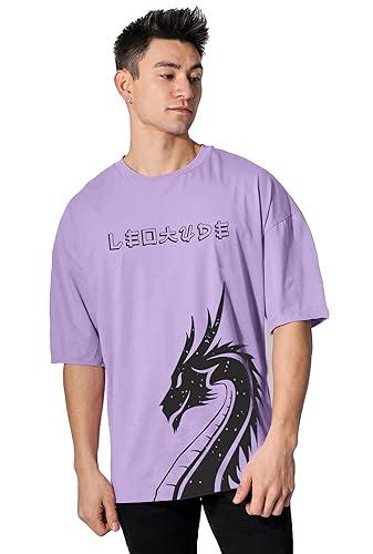 leotude cotton blend half sleeve dragon printed oversized t-shirts for men (fs49prple_drgn_p_purple_color_m)