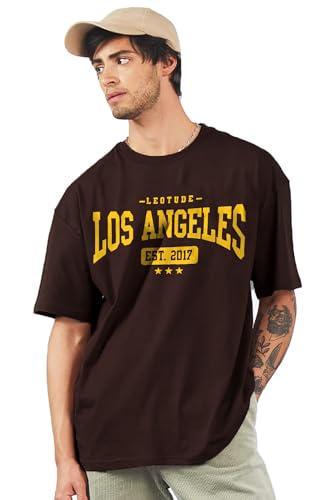 leotude men's oversized round neck t-shirts (fs49_brwn_losangl_p_brown_xxl)