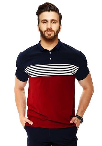 leotude men's regular fit half sleeve matty polo t-shirt (p67_blk_p_black_maroon_xl)