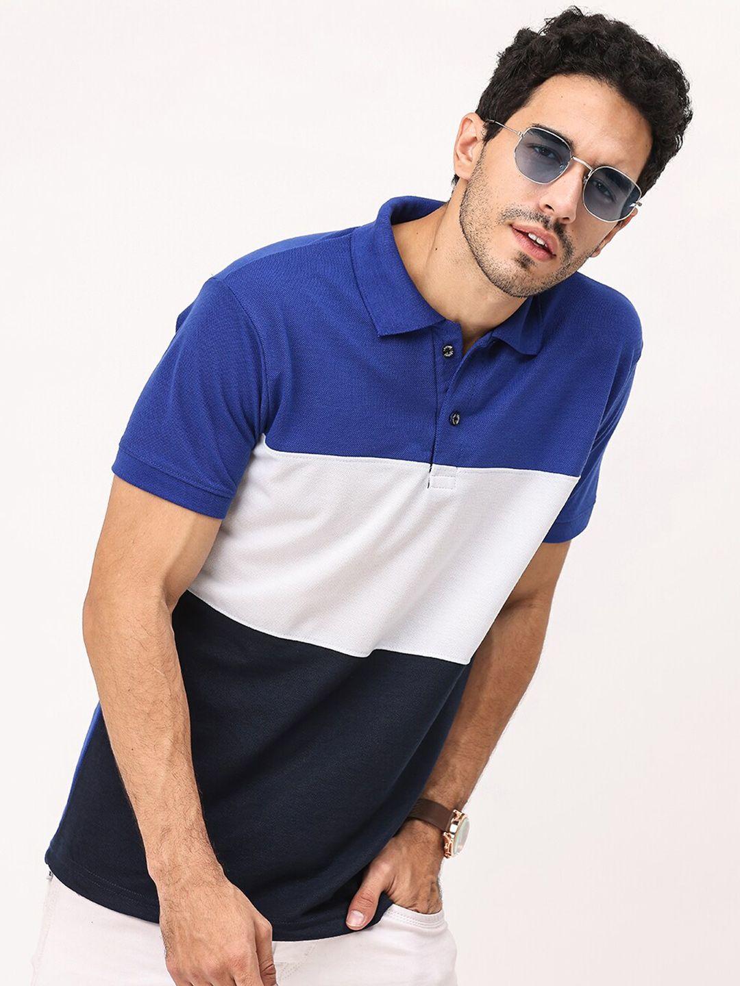 leotude men blue polo collar applique t-shirt