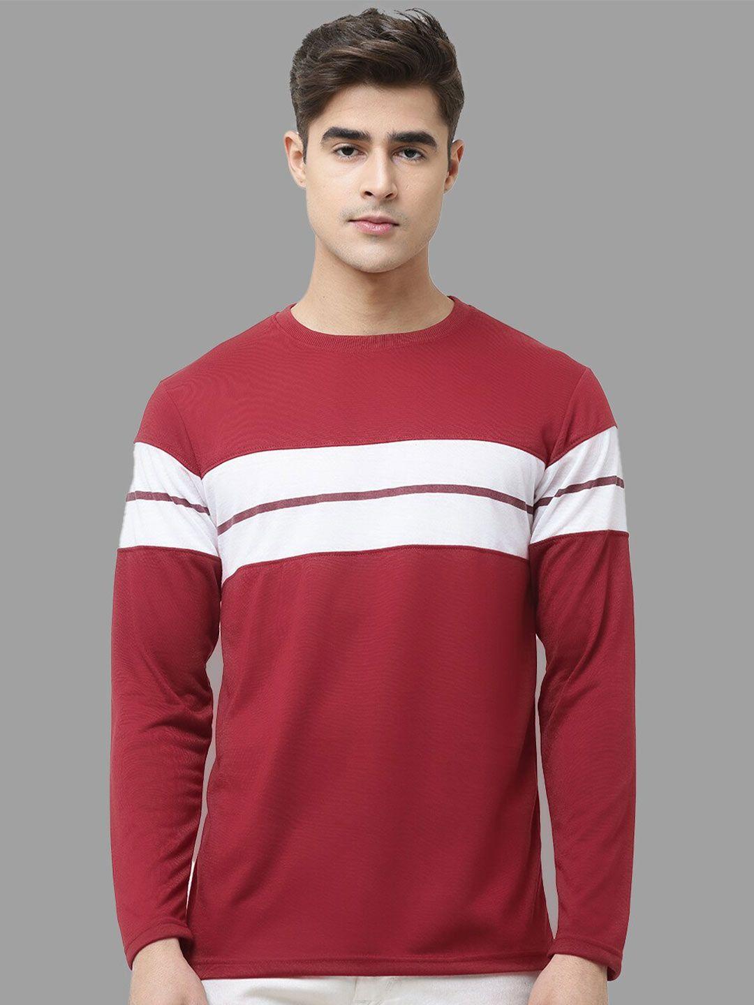leotude men maroon striped v-neck pockets t-shirt
