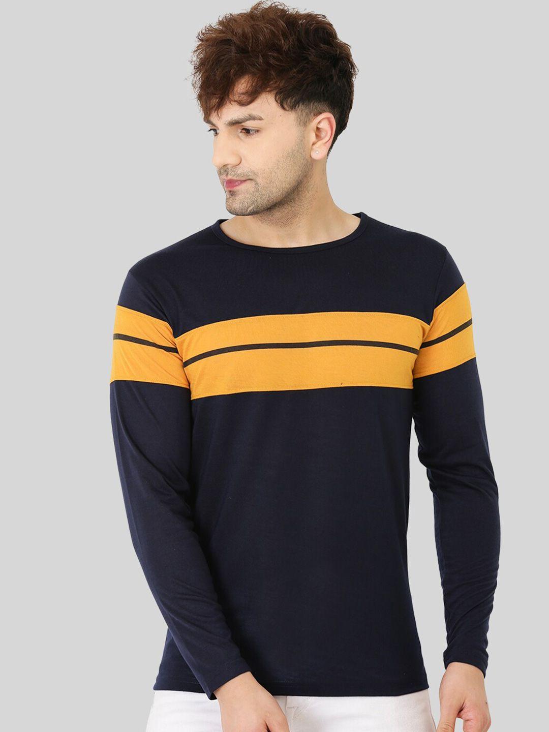 leotude men navy blue striped pockets t-shirt