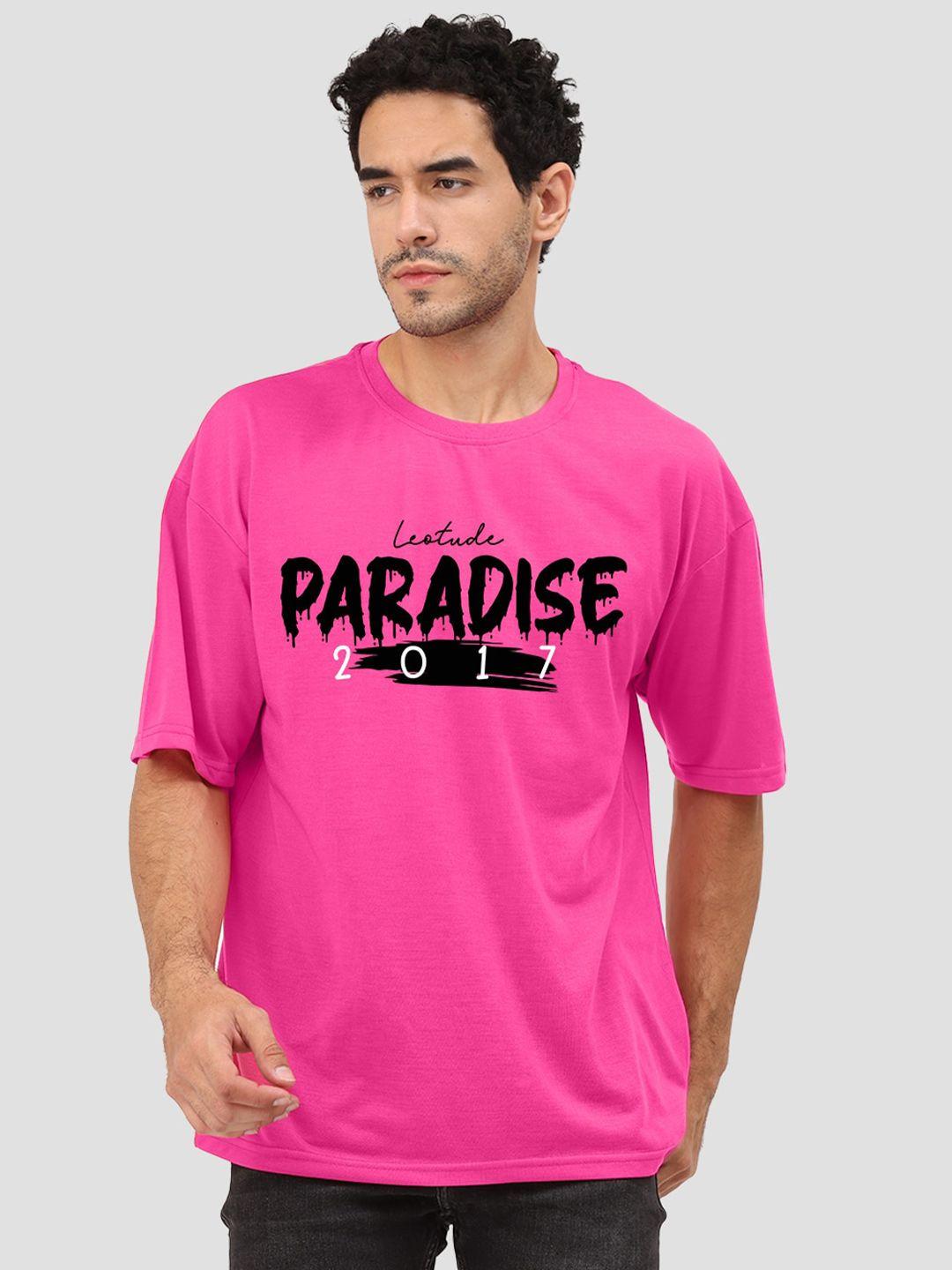 leotude men pink printed applique t-shirt