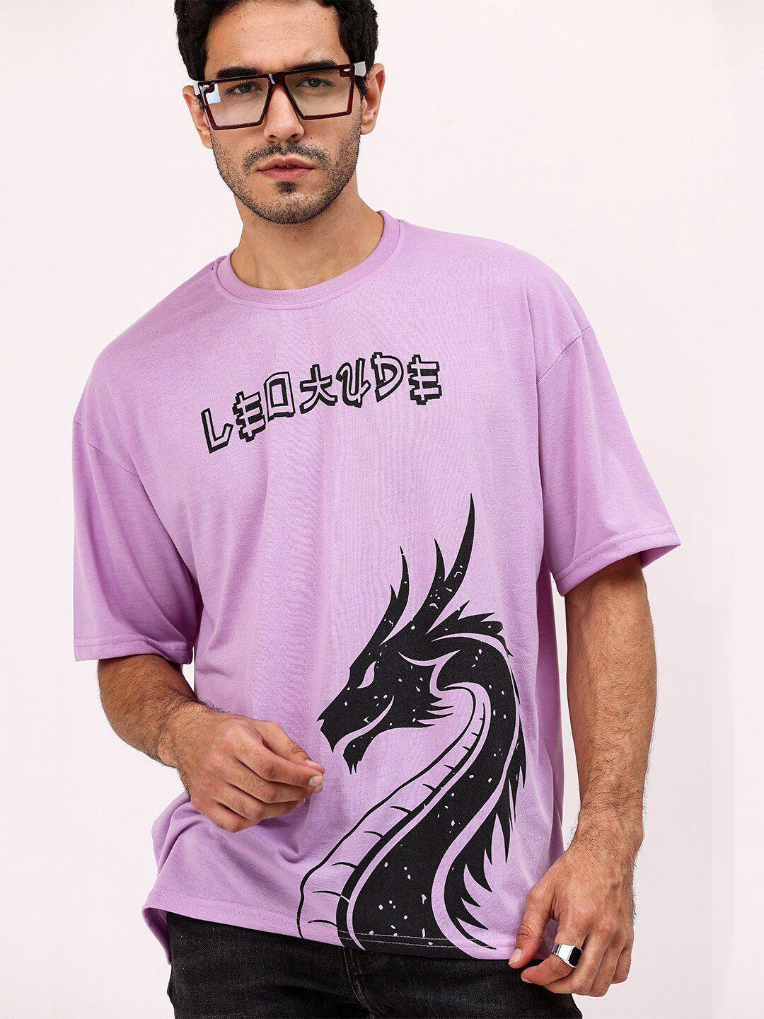 leotude men purple printed drop-shoulder sleeves t-shirt