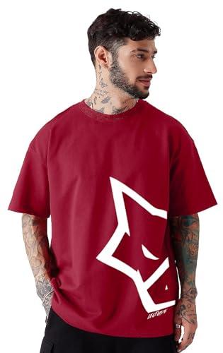 leotude oversized cottonblend half sleeve printed round neck men's tshirt (fs49_mrn_wolf11_p_maroon_l)