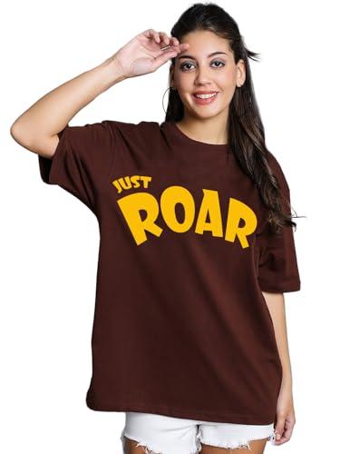 leotude oversized round neck women's t-shirts (grl_fs49_brown_roar_p_brown_m)