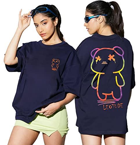 leotude oversized round neck women's t-shirts (grl_fs49_navvy_teddy_p_blue_l)