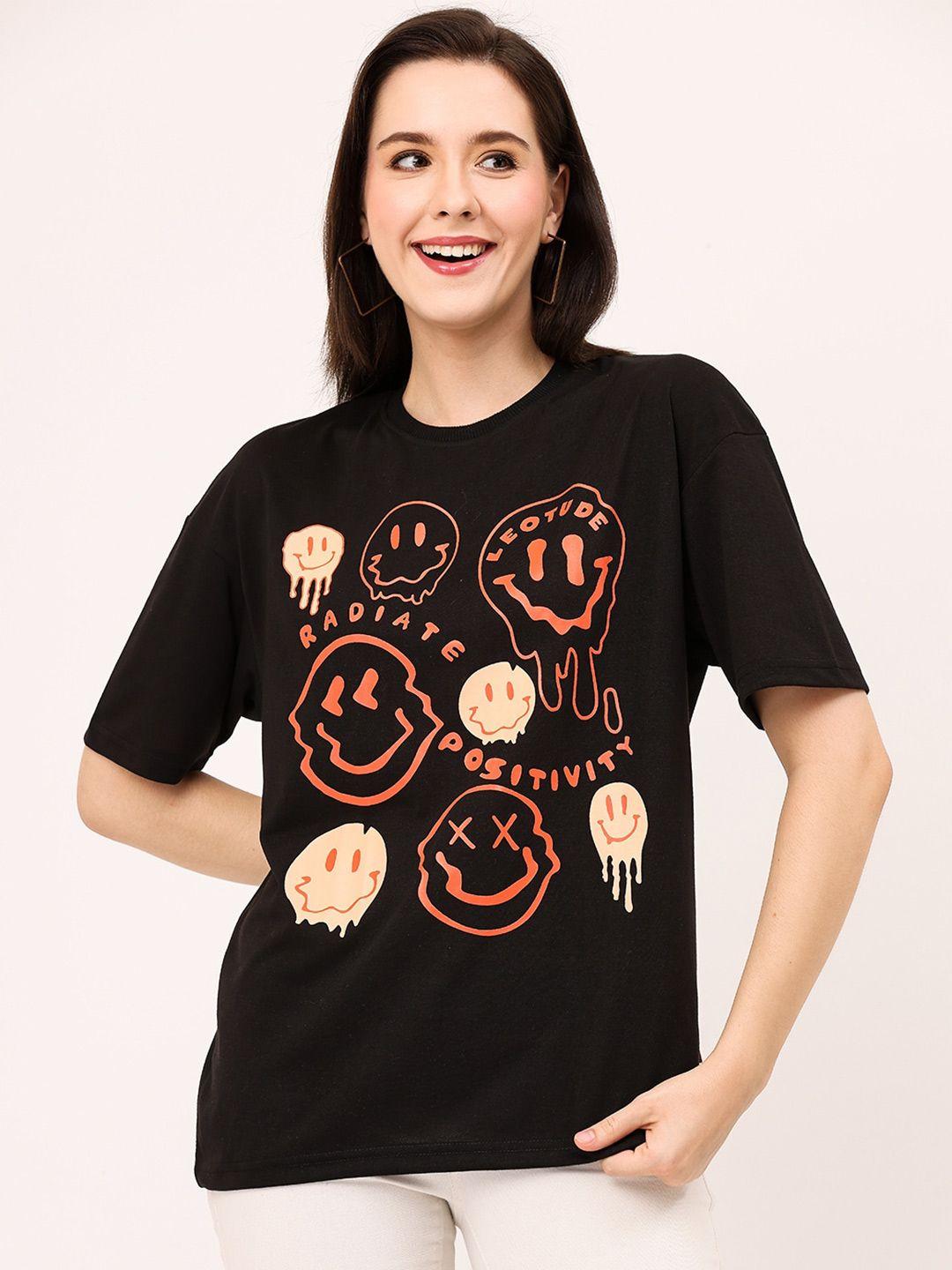 leotude women black printed t-shirt