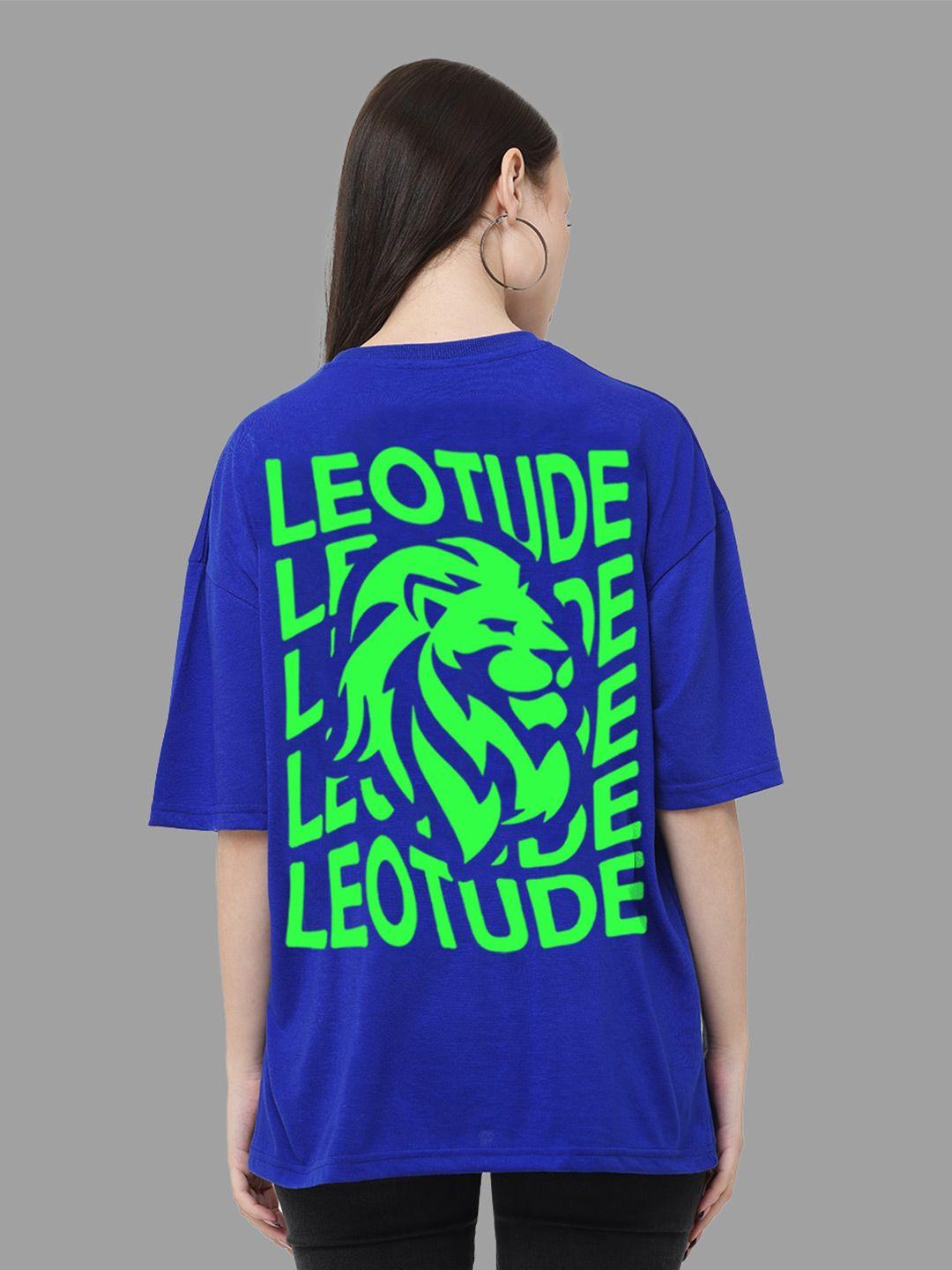 leotude women blue printed v-neck extended sleeves pockets t-shirt