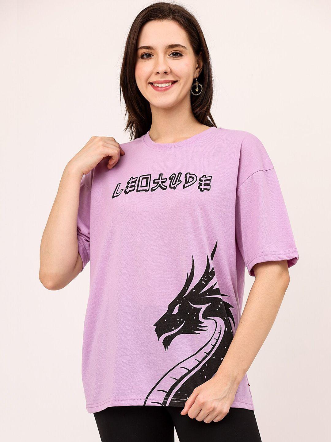 leotude women purple printed extended sleeves t-shirt