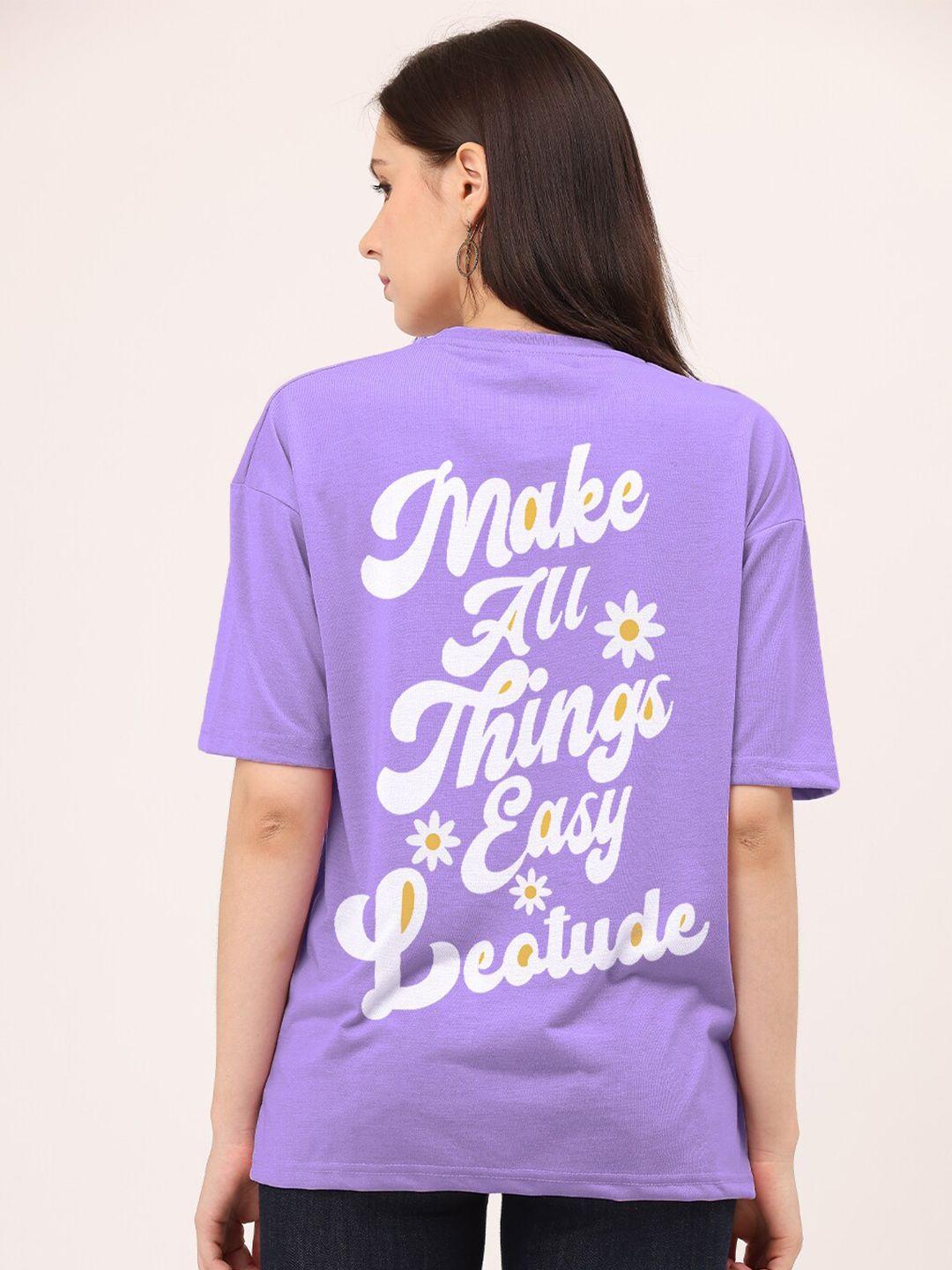 leotude women purple typography printed t-shirt