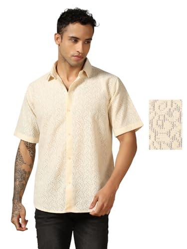 leriya fashion crochet shirt for men| shirt for men| men stylish shirt | men printed shirt (x-large, light yellow)