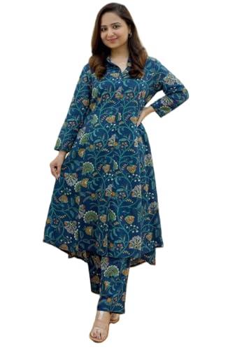 leriya fashion ethnic co ord set for women | kurta set for women | 2 piece kurta set | kurta with pant for women (x-large, blue)