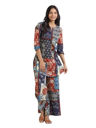 leriya fashion kurta set for women || ethnic co ord set || casual kurta set for women || fancy kurta set || kurti set for women || rayon printed short kurti with pant set(3xl, blue) k-w1706&tr799