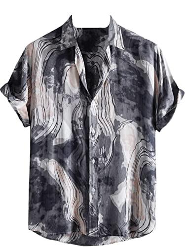 leriya fashion shirts for men || rayon splash ink printed cool shirts for boys || turn down collared with preppy short sleeves || shirts for men regular fit || summer shirt for men (large, grey)