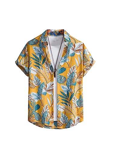 leriya fashion shirts for men || soft rayon multi printed casual shirts for boys || spread collar || short sleeve || summer wear || (xx-large, yellow) lf-ms-6109