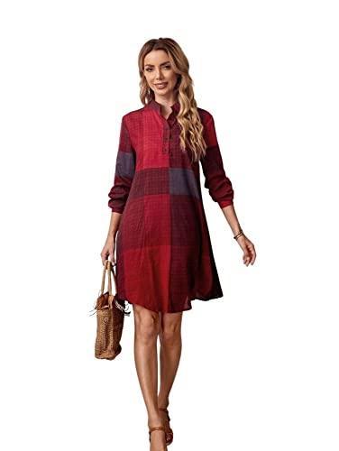 leriya fashion western dress || rayon color block half button front dress for women || long cuff sleeve & stand collared neck tunic dress || office || summer dresses for women. (x-large, red)