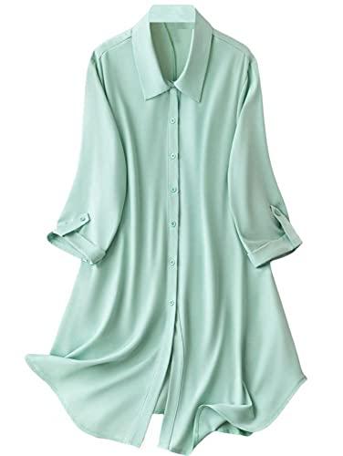 leriya fashion western dress || rayon solid button front shirt dress for women || roll tab sleeve & collared neck flared dress || office || summer short dresses for women. (large, pista)