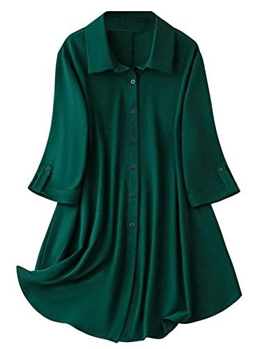 leriya fashion western dress || rayon solid button front shirt dress for women || roll tab sleeve & collared neck flared dress || office || summer short dresses for women. (lf-wd1099-3xl-green)