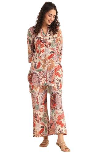 leriya fashion women ethnic kurta set | rayon co-ord set | fancy pajama set | pack of 2 | floral printed top & pant set | full pair set | a-line kurta set (x-large, multicolor) lf-k-w1855&tr912