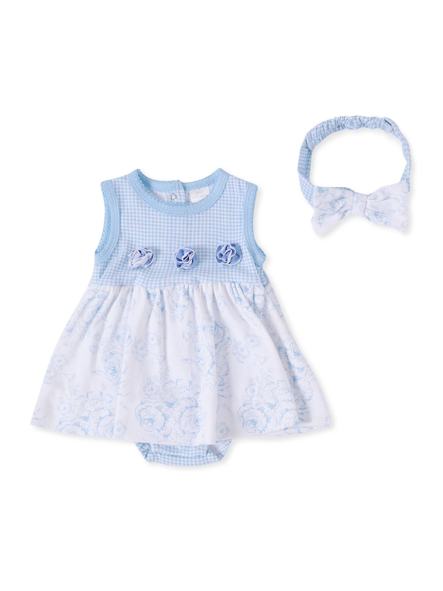 let twirl powder blue floral dress with hair band (set of 2)