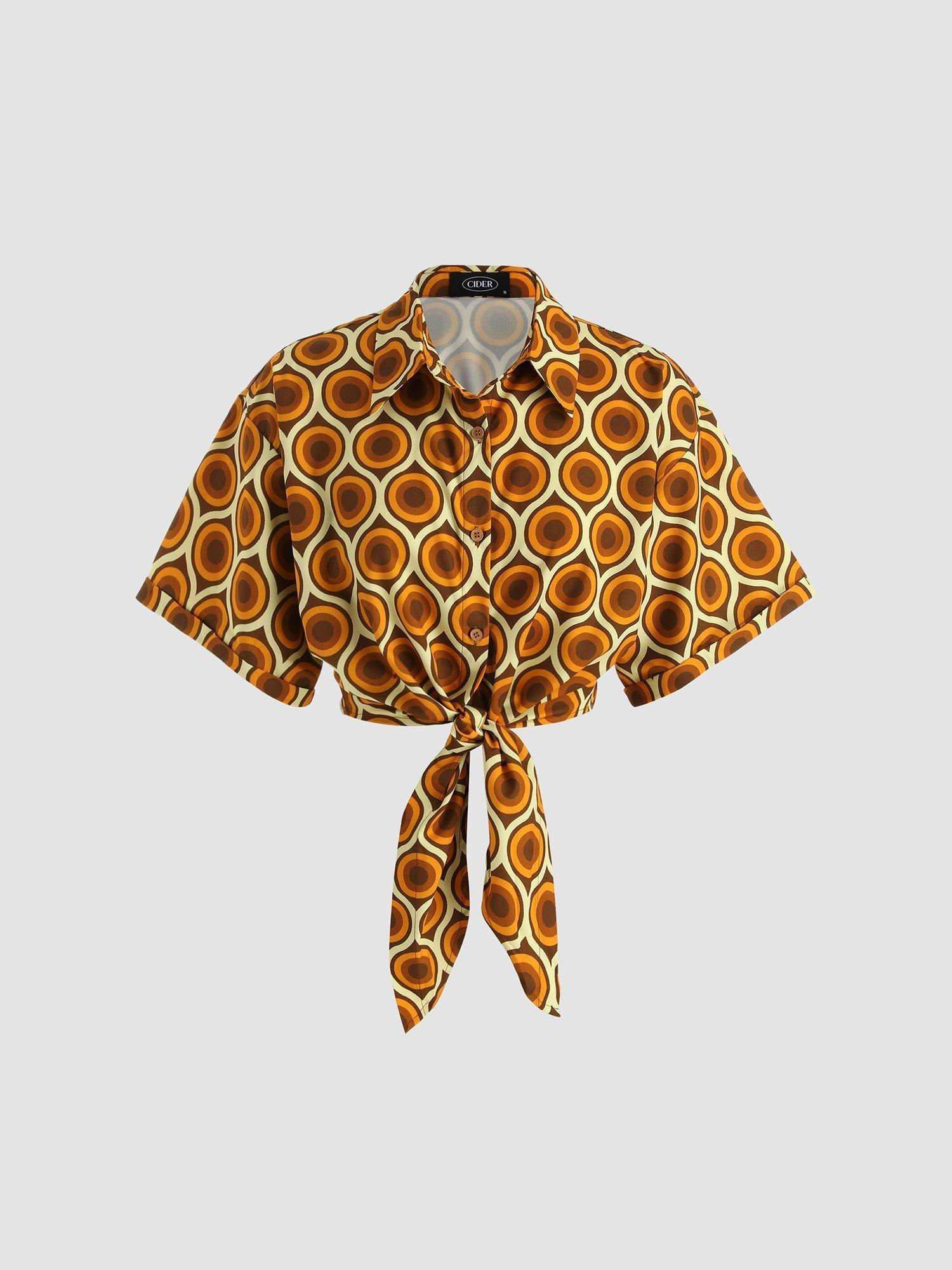 let's groove retro patterned button up blouse
