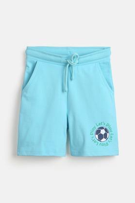 let's play blue graphic print cotton shorts for boys - aqua