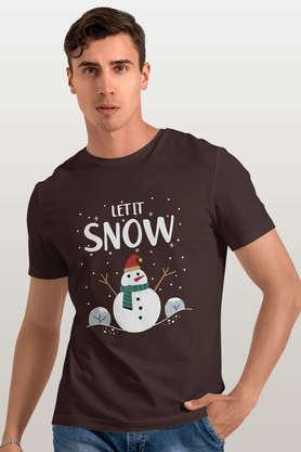 let it snow round neck mens t-shirt - brown