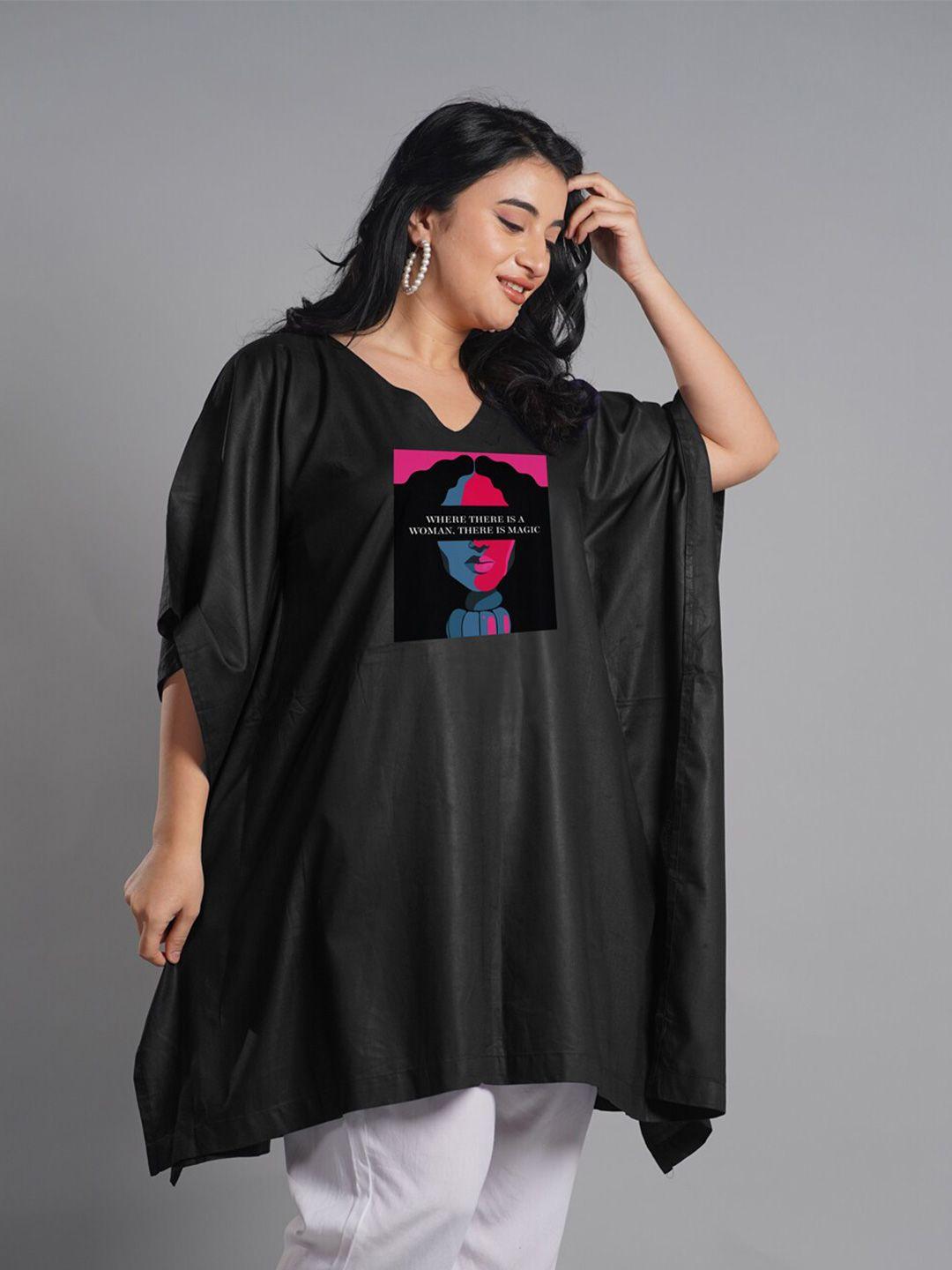 letsdressup black printed v-neck kaftan kurti